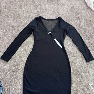 Susana Monaco Black Long-Sleeve V-Neck Bodycon Dress